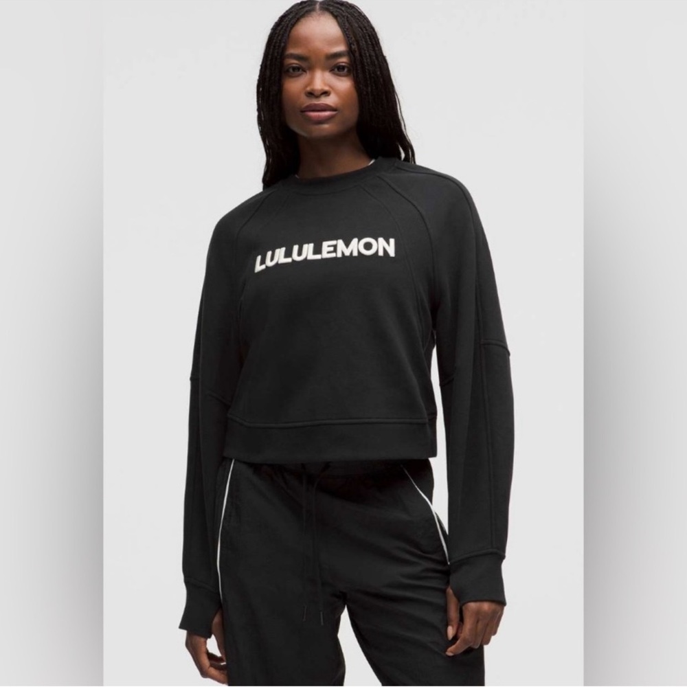 NWT Lululemon Scuba Oversized Pullover Wordmark Black Light Ivory Size M/L